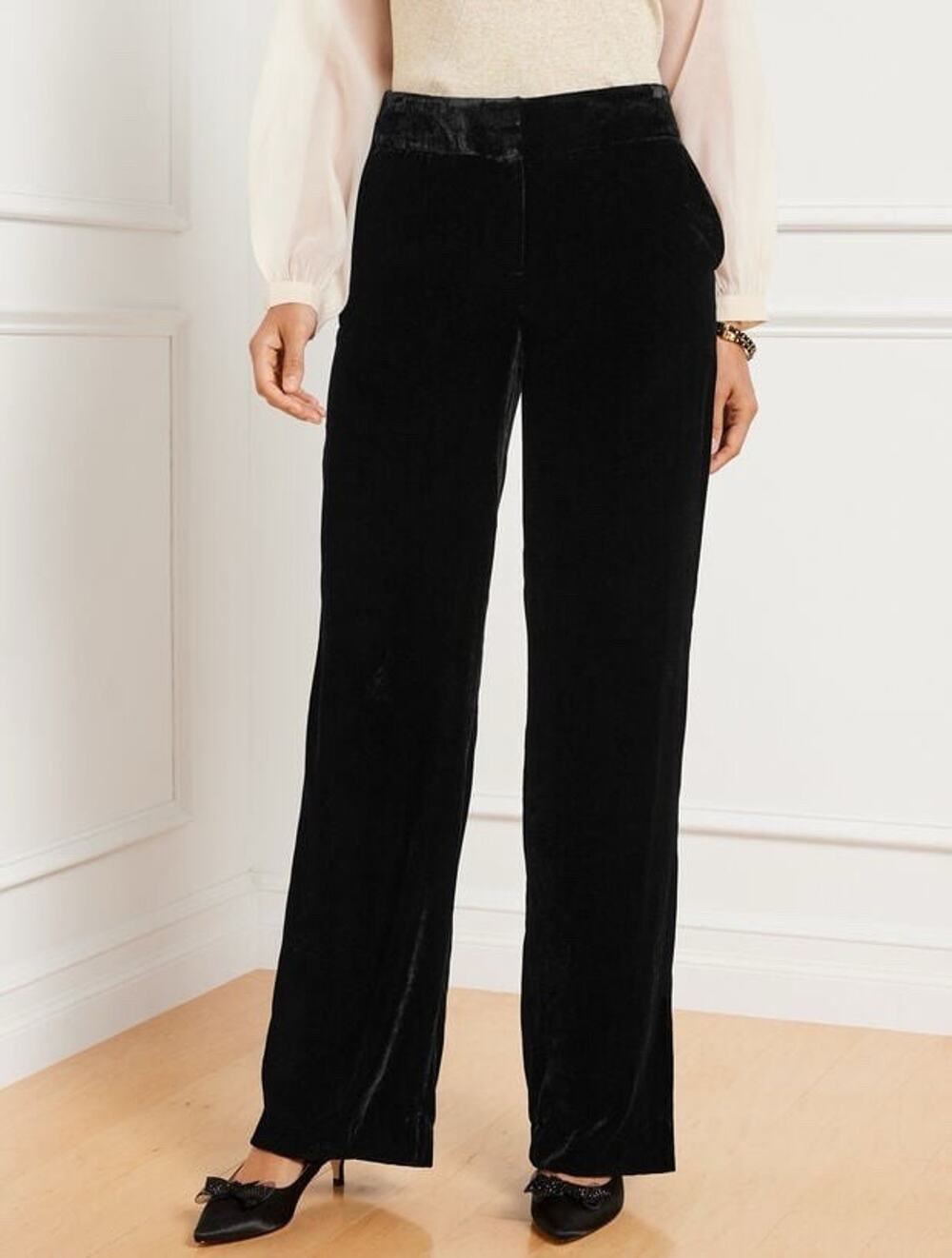 Talbots Women’s Effortless Velvet Wide Leg Pants Black Size 6 NWT
